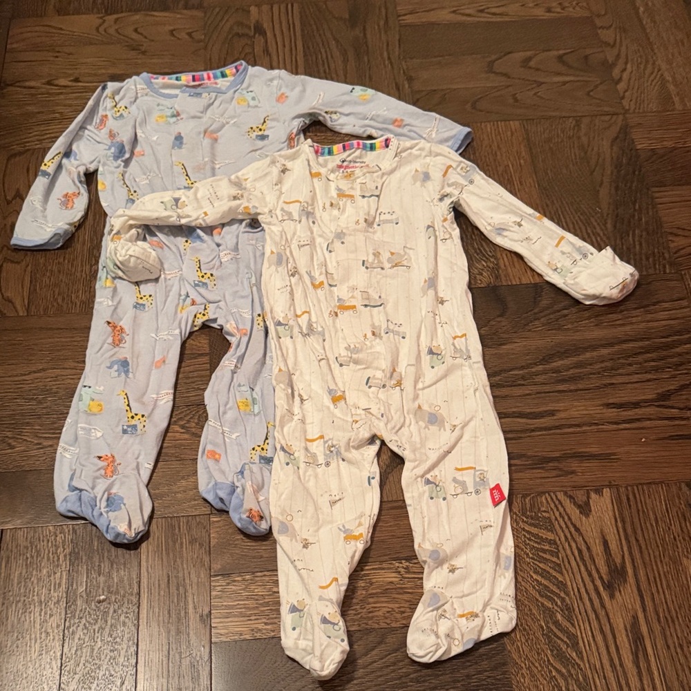 Magnetic Me Light Blue and Cream Animal Print Footies